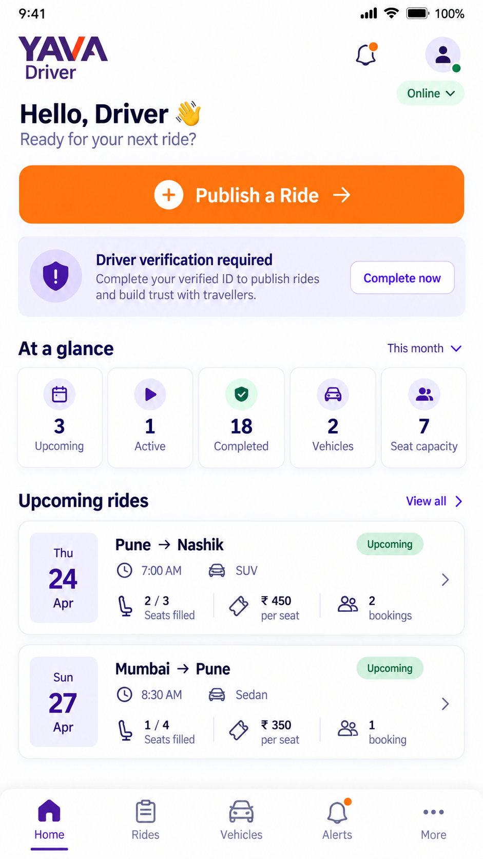 YAVA driver mobile application